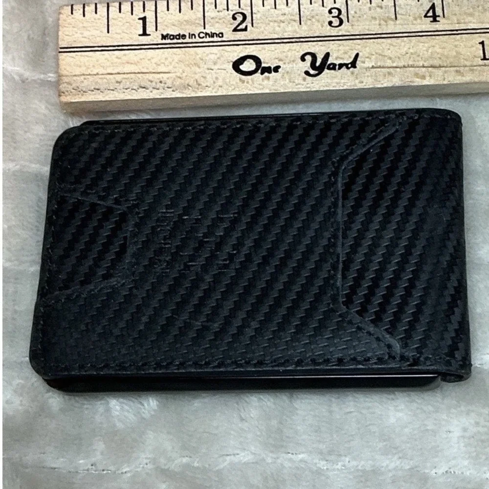 INCIPAL Carbon Fiber Minimalist Wallet Metal Frame Slim Bifold Card Holder Black